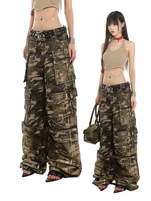 【24s June.】Retro Camo Foil Multi-pocket Baggy Jeans