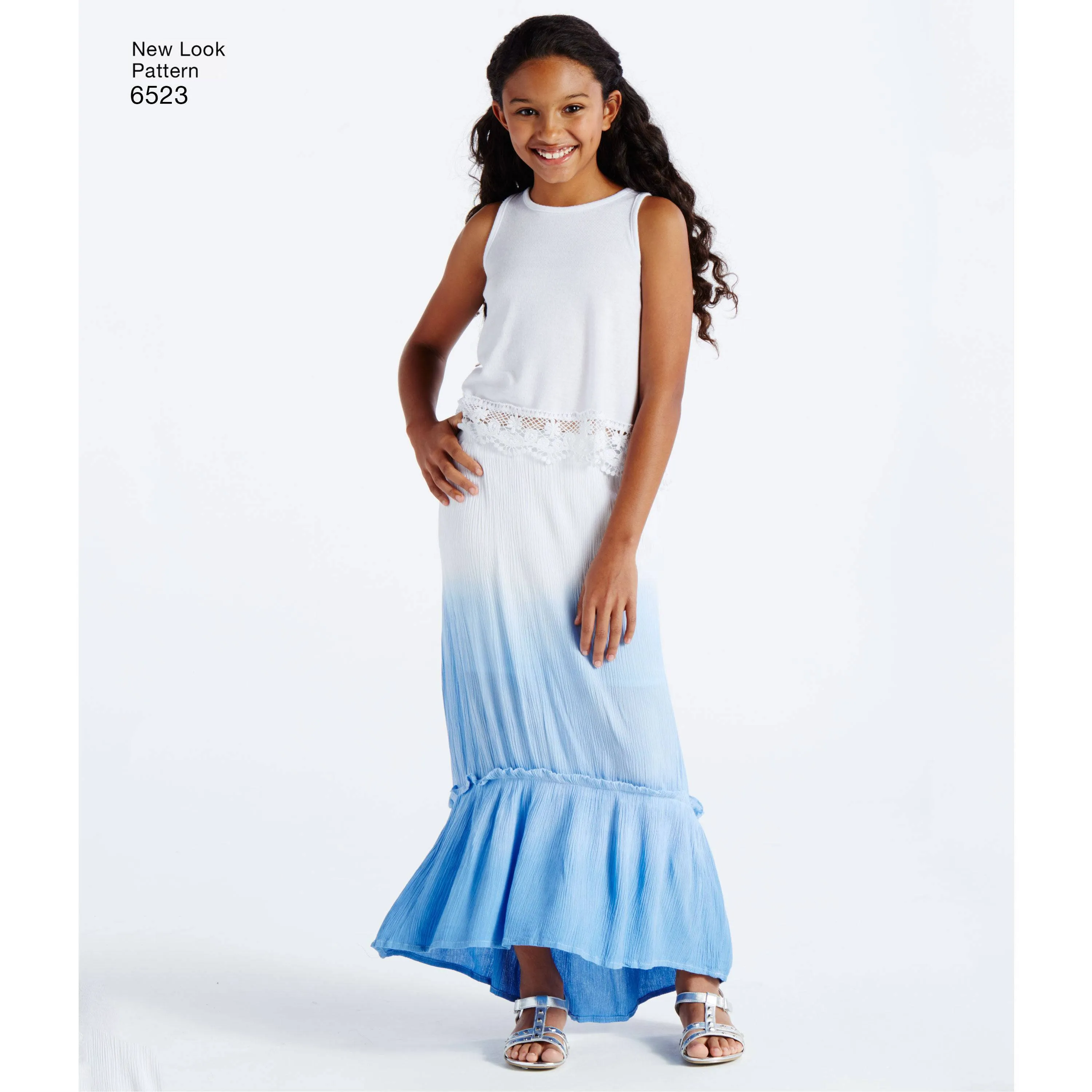 6523 New Look Pattern 6523 Girls' Skirts with Length and Fabric Variations