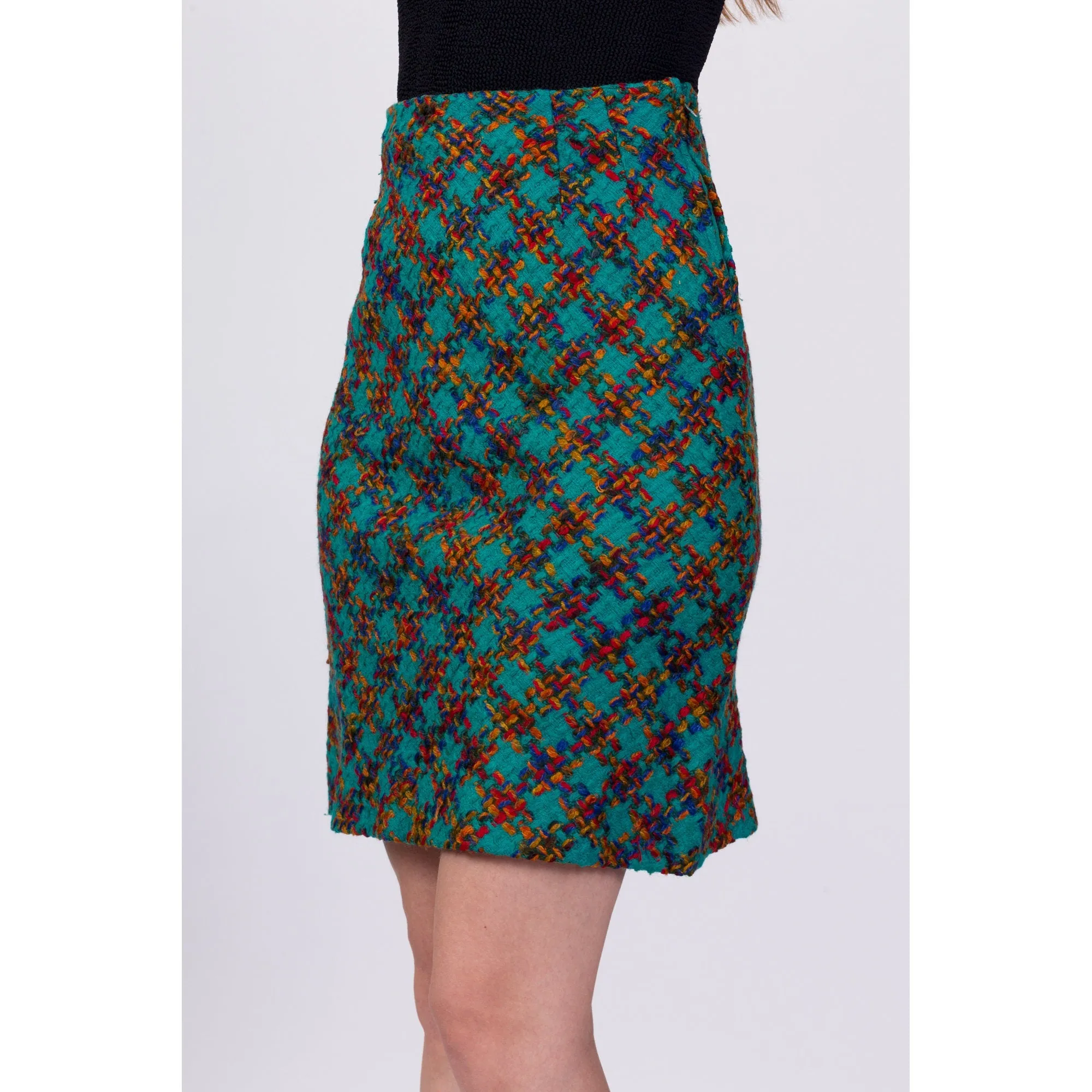 70s Plaid Knit Mini Skirt - Extra Small, 24"