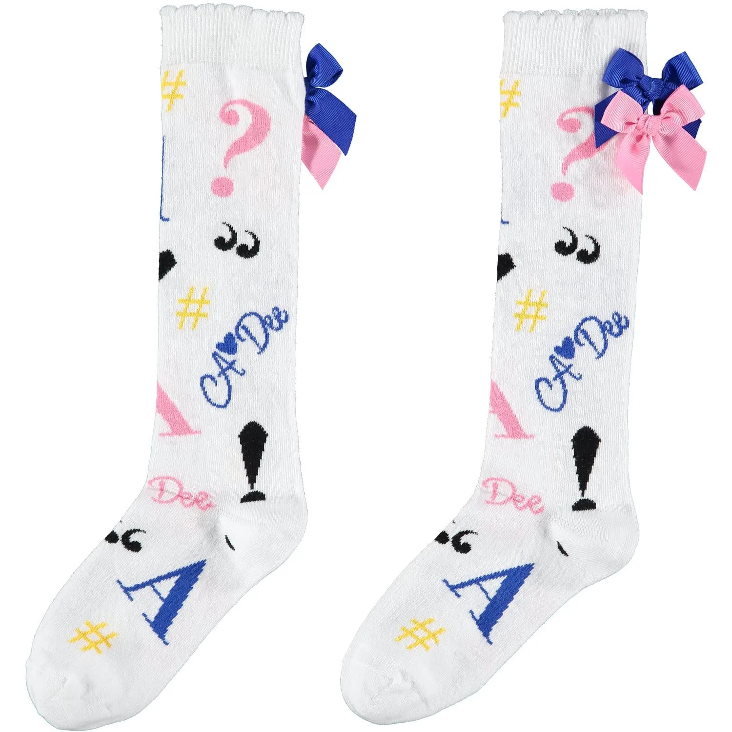 A DEE - Gazette Symbols Knee High Socks - White