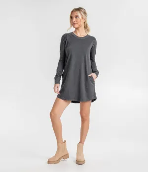 Acid Wash Tee Dress LS - Gunmetal