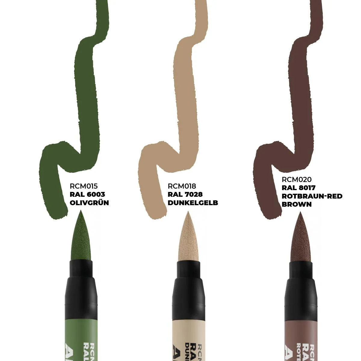 AK Interactive RCM108 RC Markers Set - Late German AFV Camo Colors (3pcs)