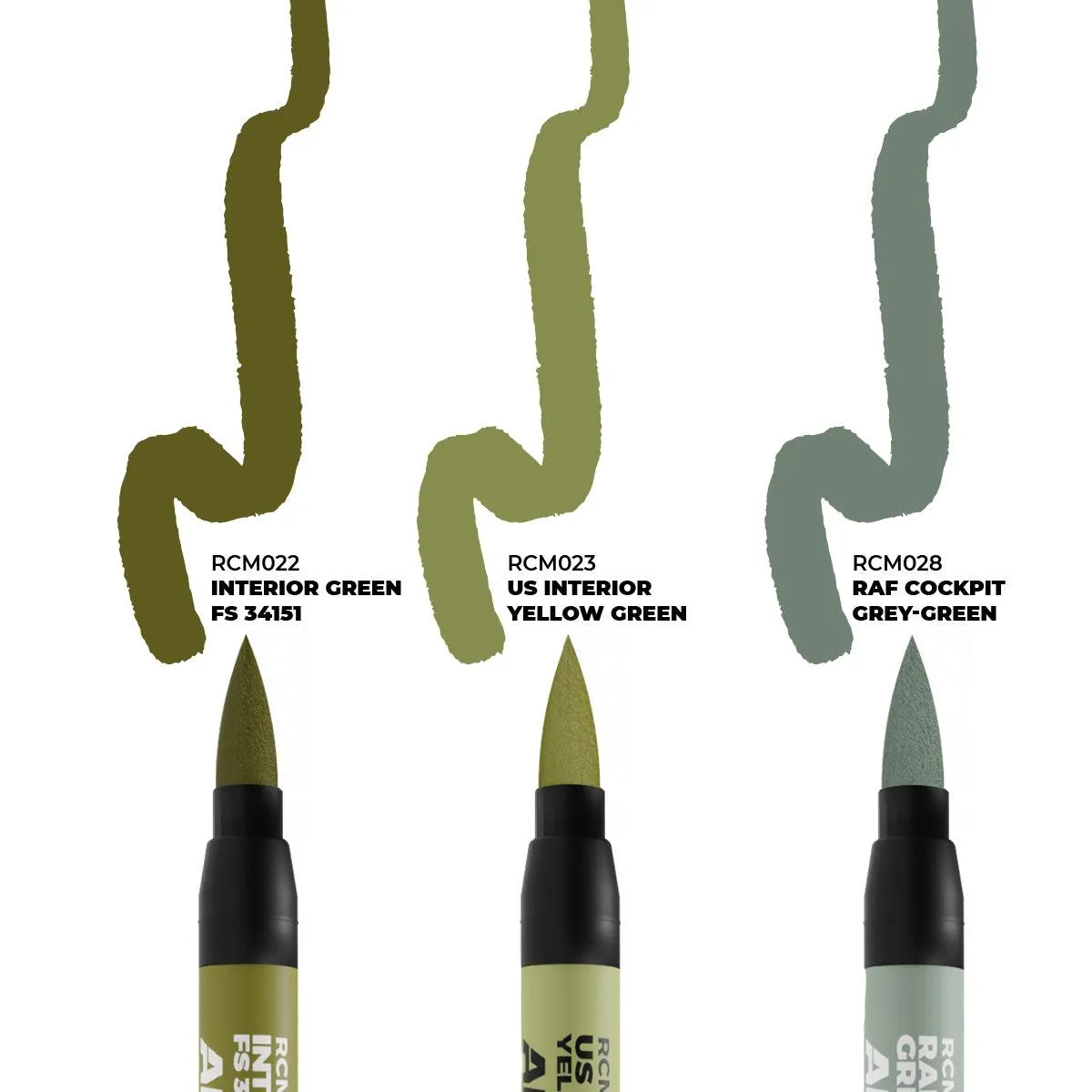 AK Interactive RCM109 RC Markers Set - WWII Allied Aircraft Cockpit Colors (3pcs)