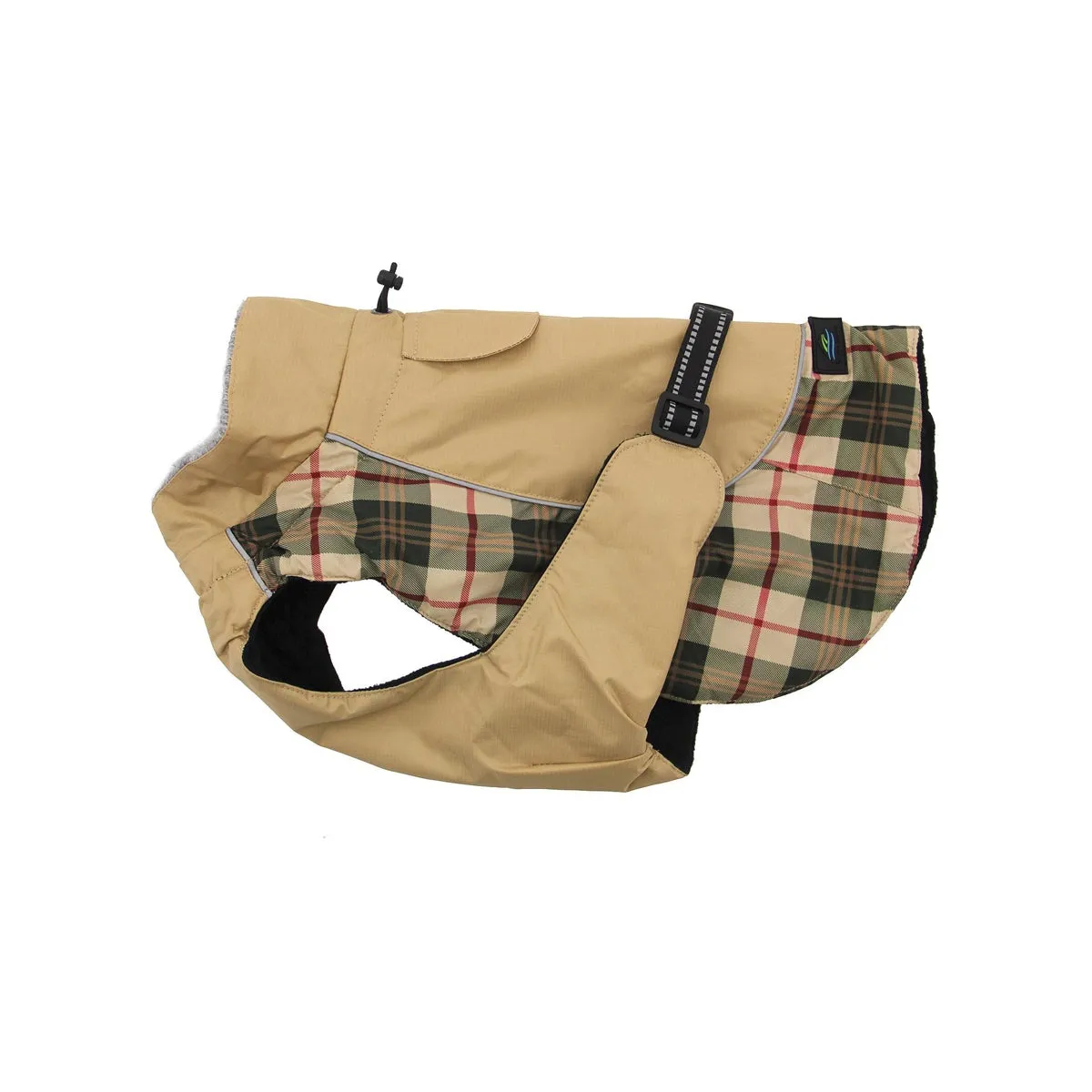 Alpine All-Weather Dog Coat - Beige & Green Plaid