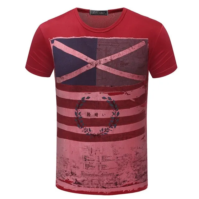 American Flag Striped Color Printed T Shirt