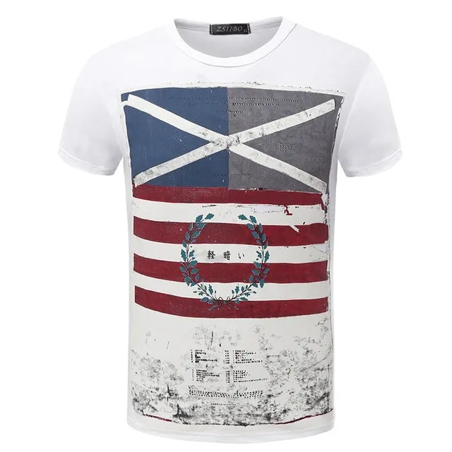 American Flag Striped Color Printed T Shirt