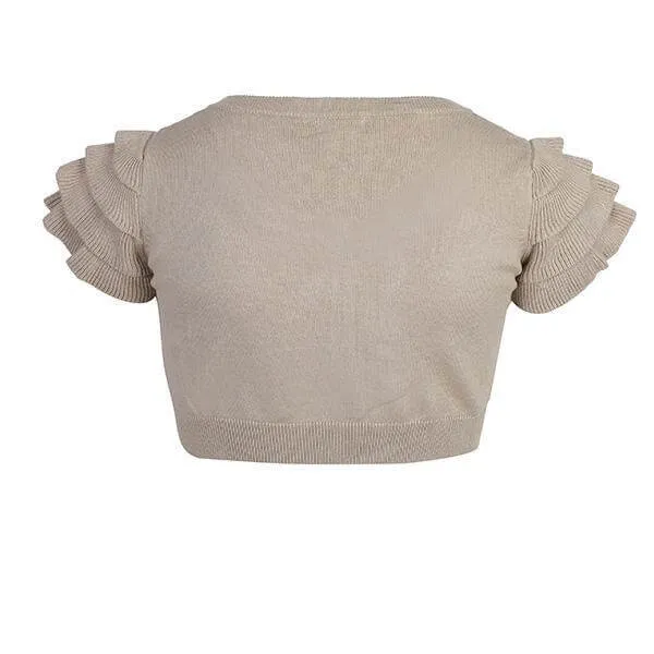 BABY GIRLS BEIGE  RUFFLED SHORT SLEEVED BUTTON UP BOLERO