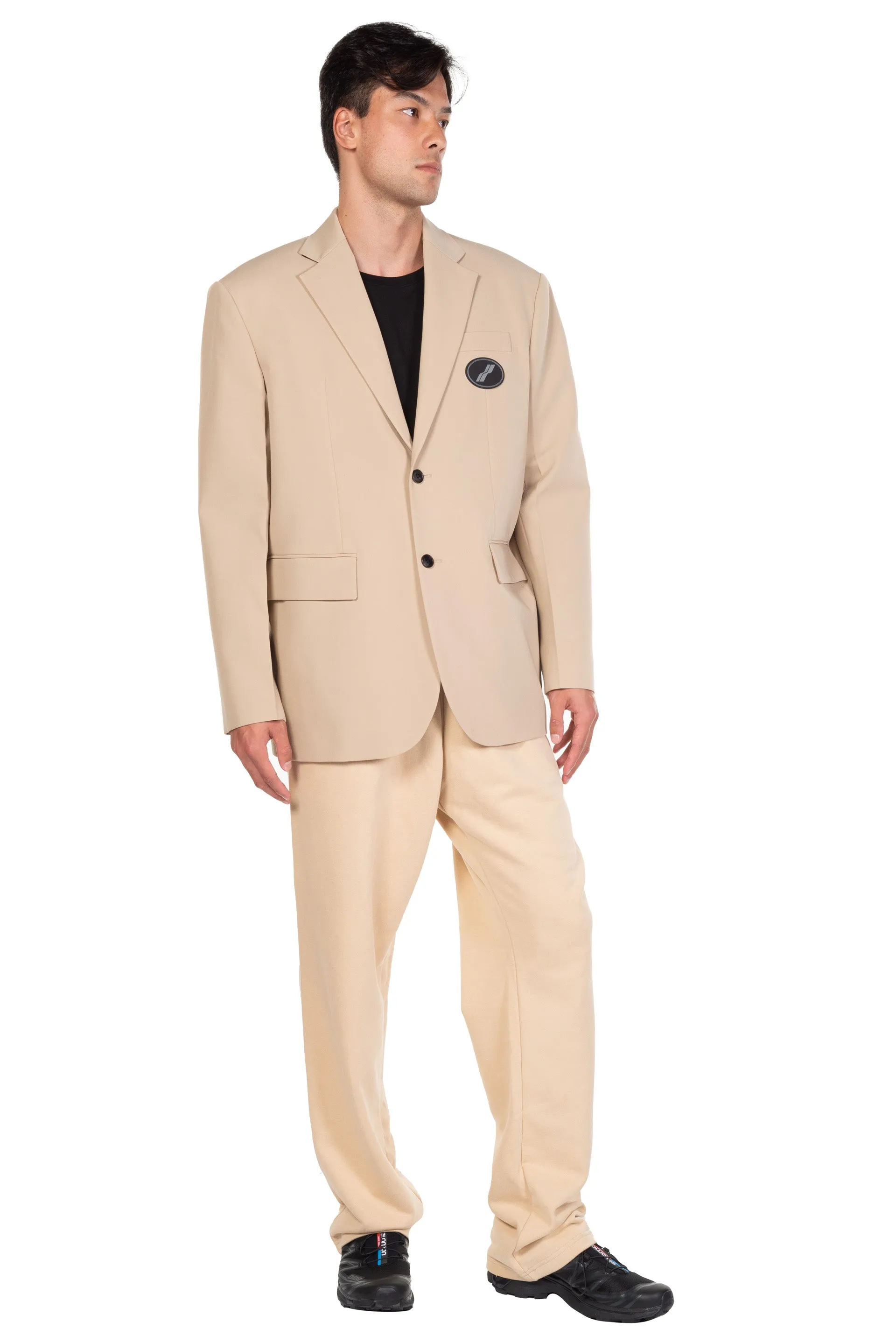 Beige Oversized Suit Logo Blazer