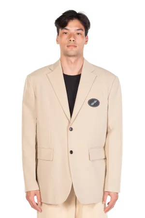 Beige Oversized Suit Logo Blazer