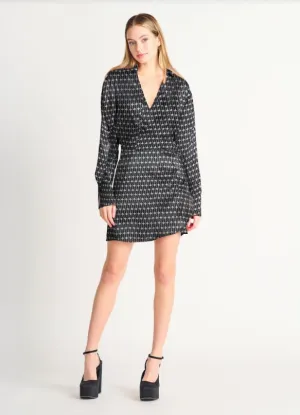 Black Tape Ruched Wrap Dress