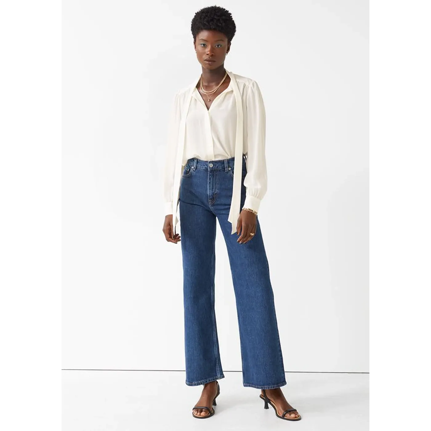 Blue Wide Leg Cropped Jeans