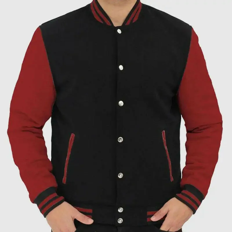 Buy Best Sales Baseball Style Maroon and Black Varsity Jacket For Mens