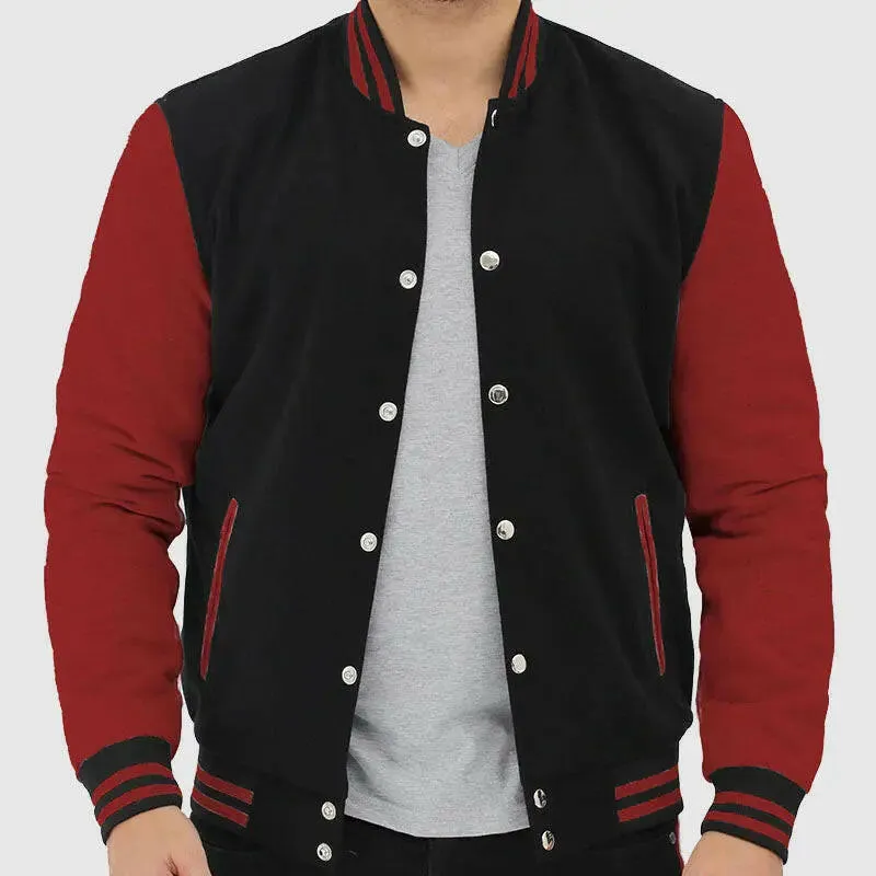 Buy Best Sales Baseball Style Maroon and Black Varsity Jacket For Mens