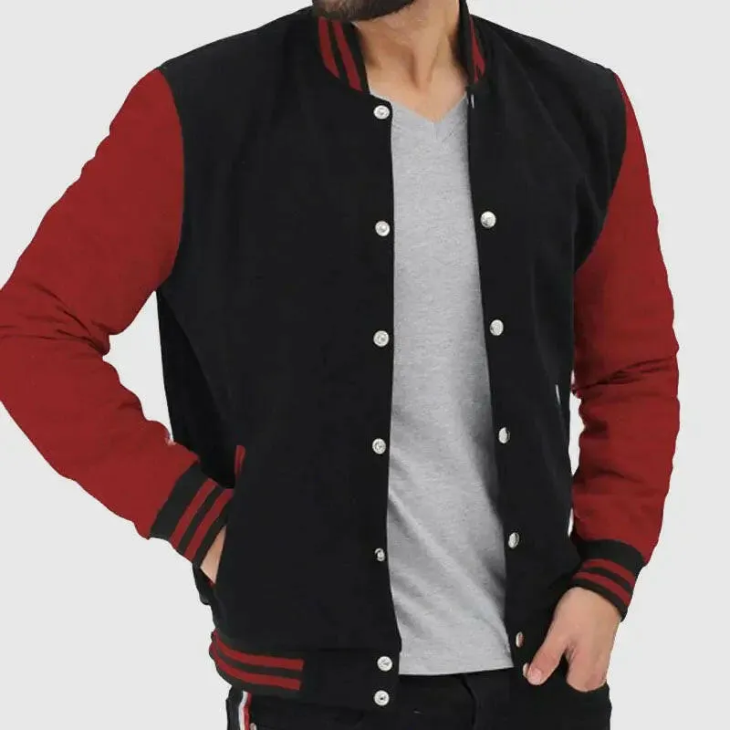 Buy Best Sales Baseball Style Maroon and Black Varsity Jacket For Mens