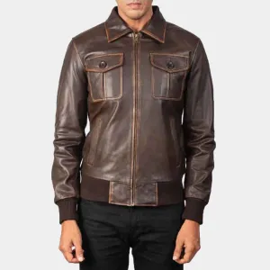 Buy Best Style Aaron Brown Leather Bomber Jacket For Men's