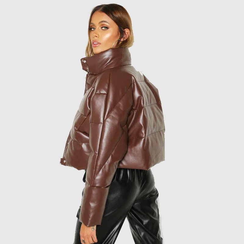 Buy New Style 2022 Bubble Faux Leather Puffer Jacket For Sale