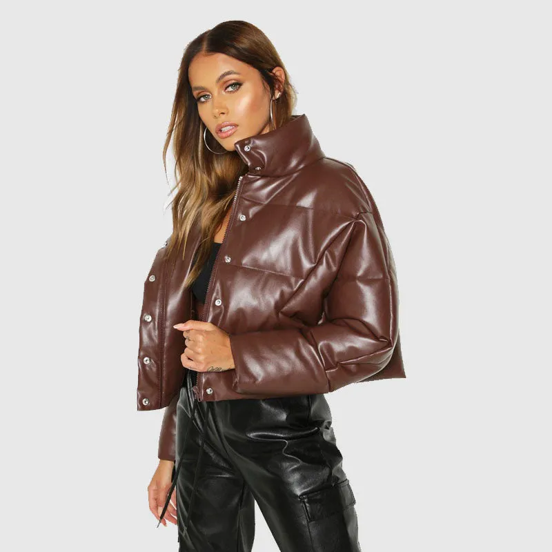 Buy New Style 2022 Bubble Faux Leather Puffer Jacket For Sale