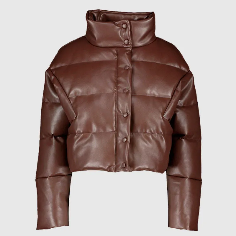 Buy New Style 2022 Bubble Faux Leather Puffer Jacket For Sale