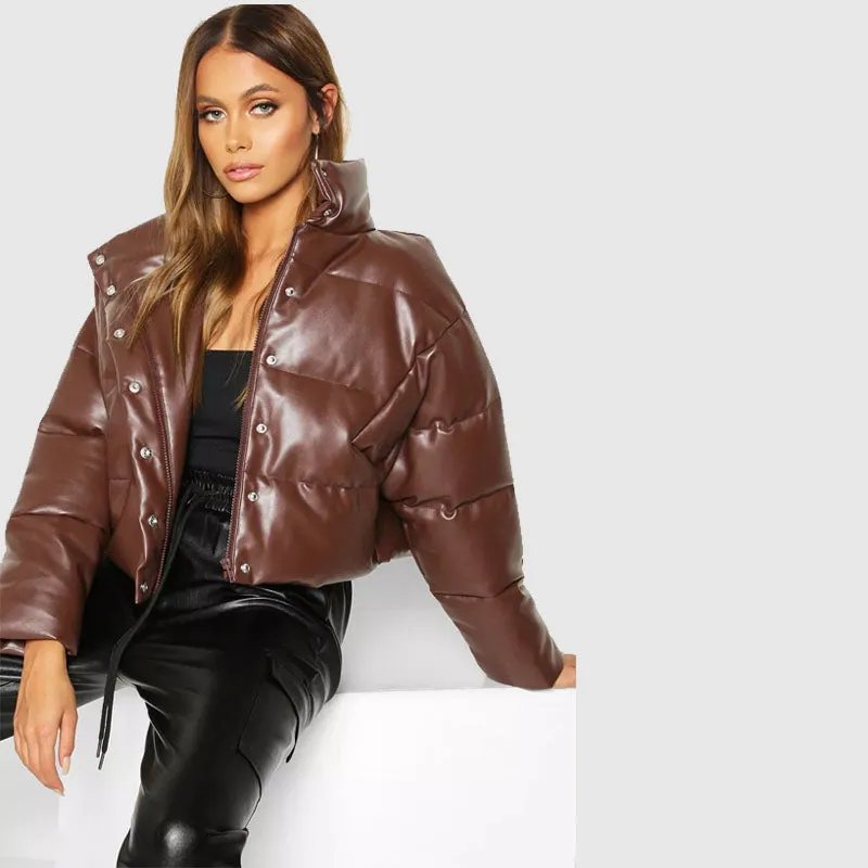 Buy New Style 2022 Bubble Faux Leather Puffer Jacket For Sale