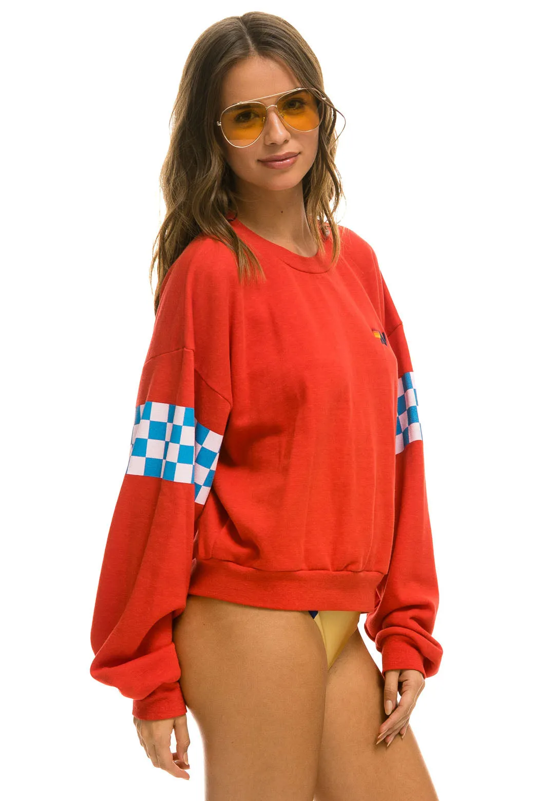 CHECK 2 SLEEVE RELAXED CREW SWEATSHIRT - RED // WHITE // BLUE