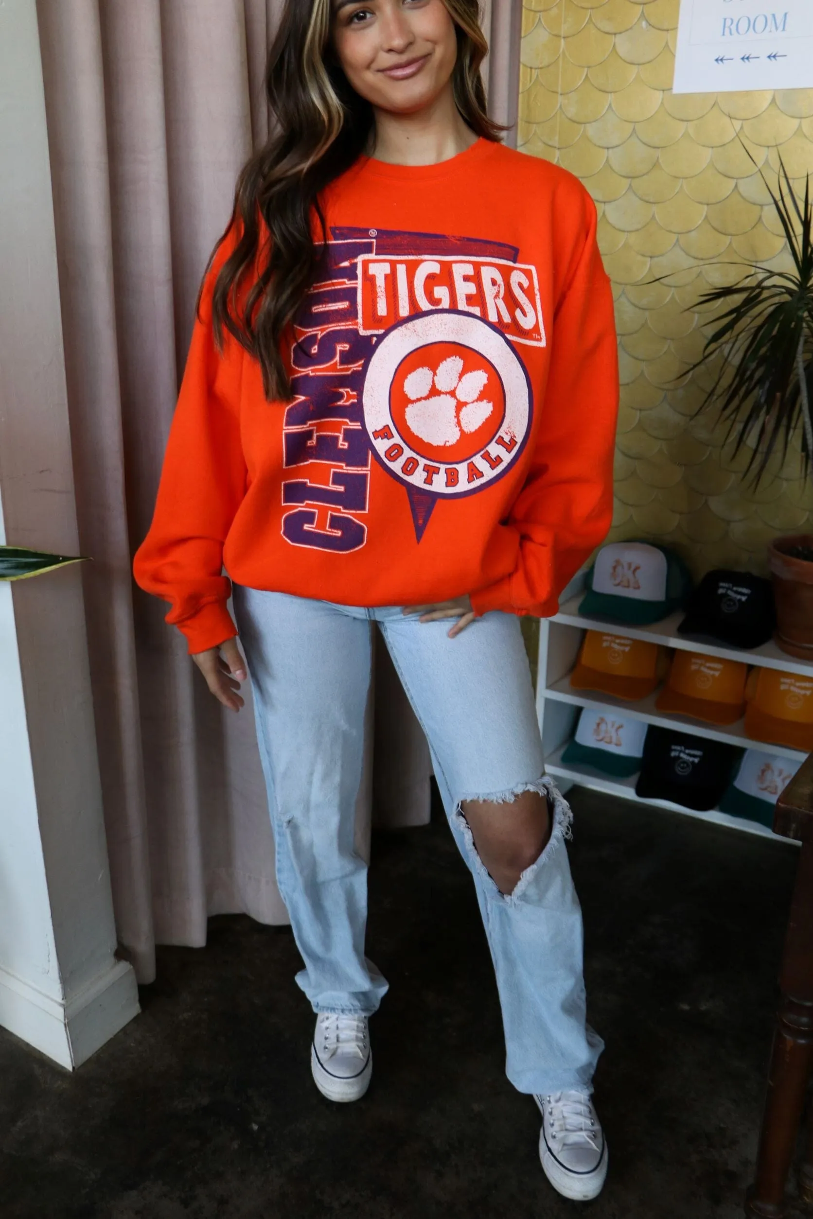 Clemson Tigers Football Spree Orange Thrifted Sweatshirt