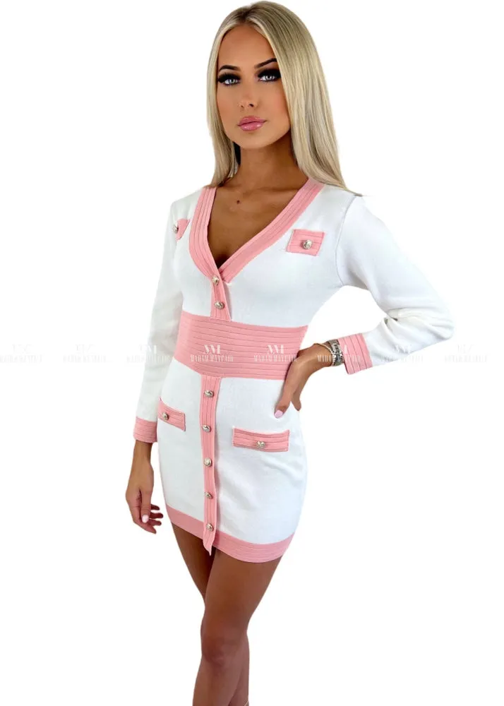 Coco Pink & White Bodycon Dress