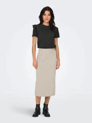 Cotton Midi Skirt with Slit