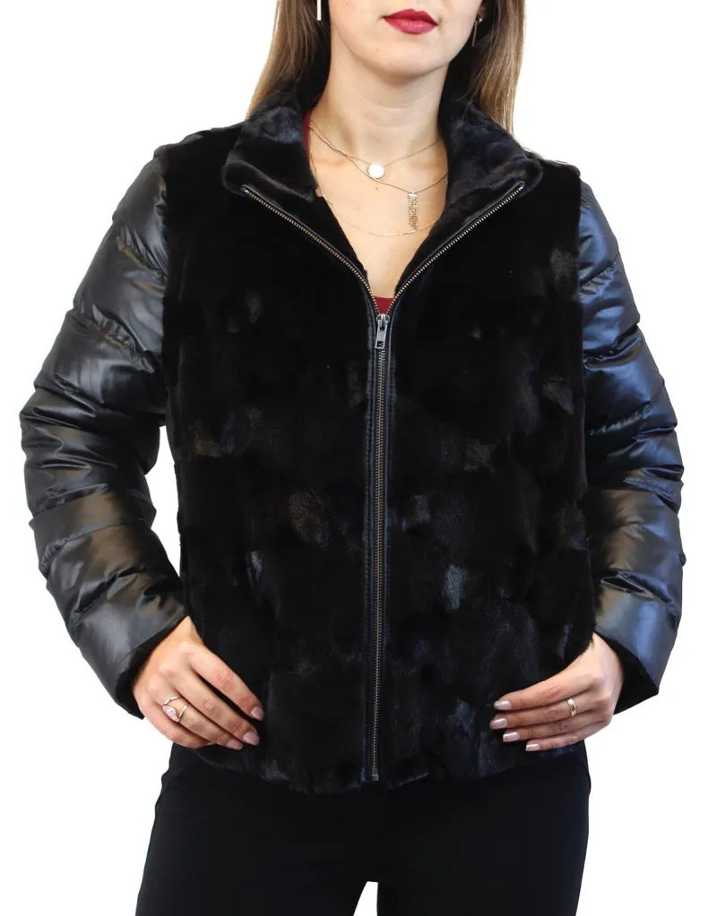 DARK BROWN SHEARED MINK FUR PUFF JACKET/VEST - REMOVABLE SLEEVES!