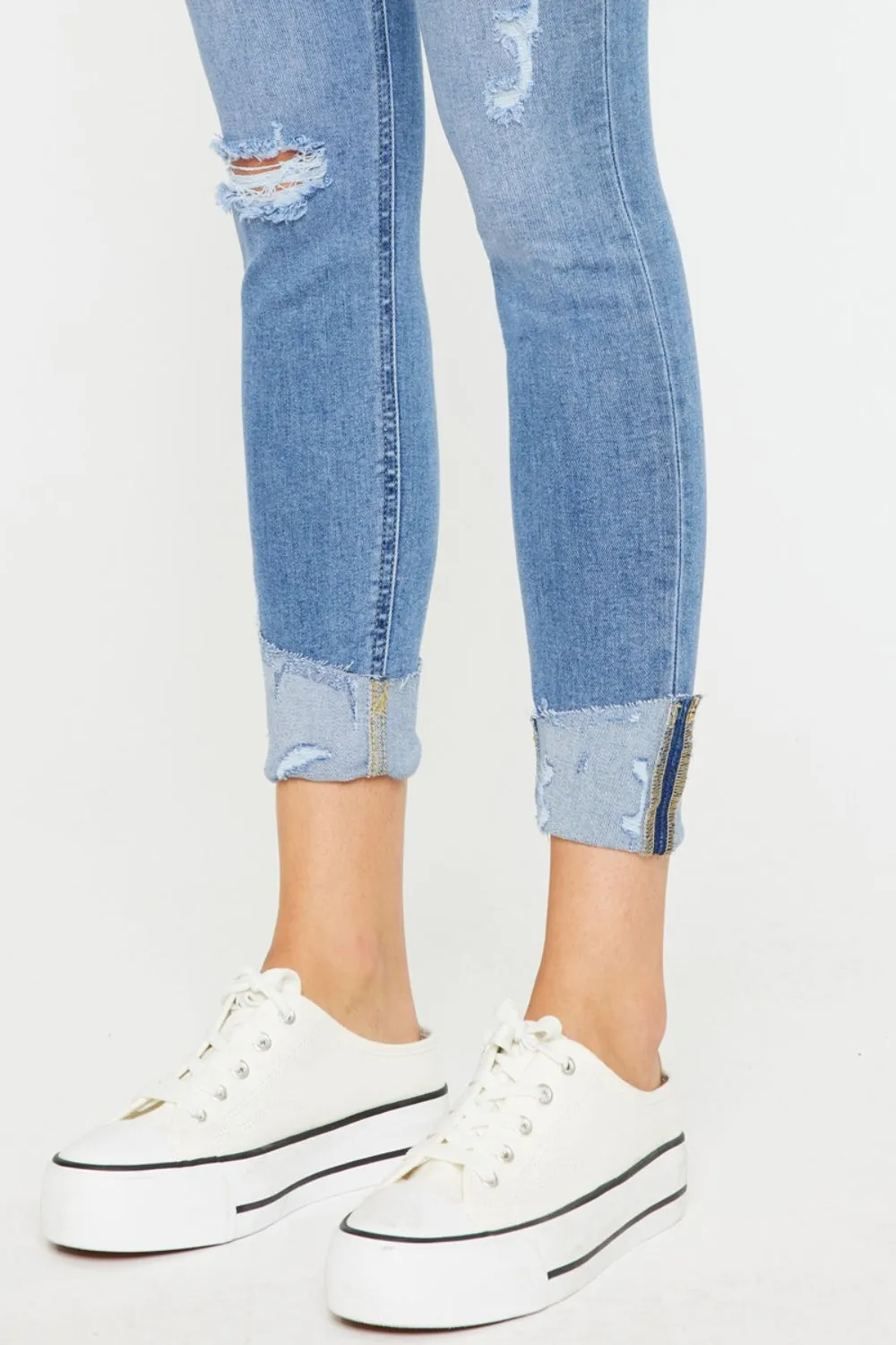 Distressed Cat's Whiskers Button Fly Jeans