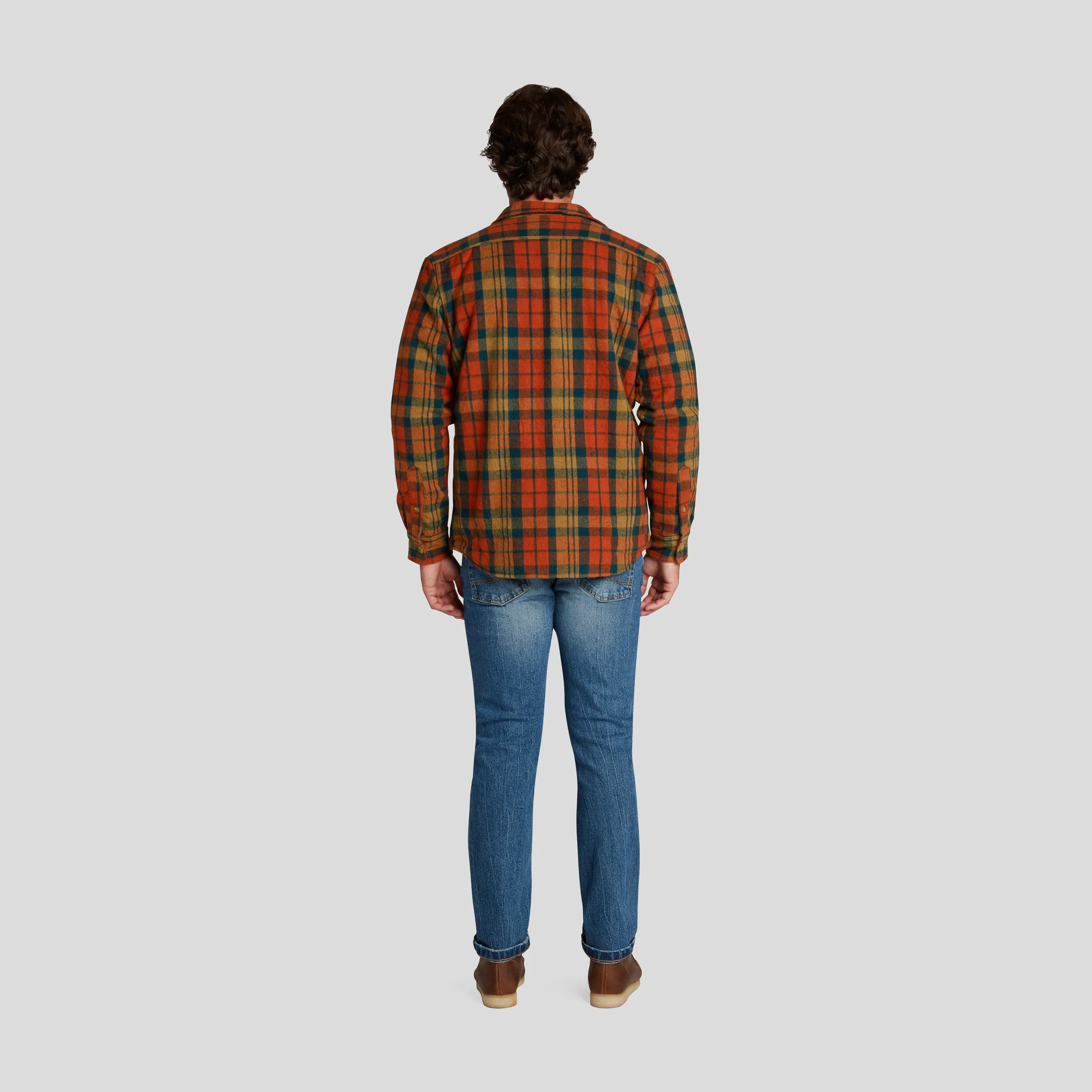 Edmund Sherpa Lined Shirt Jacket - Orange Rust Plaid