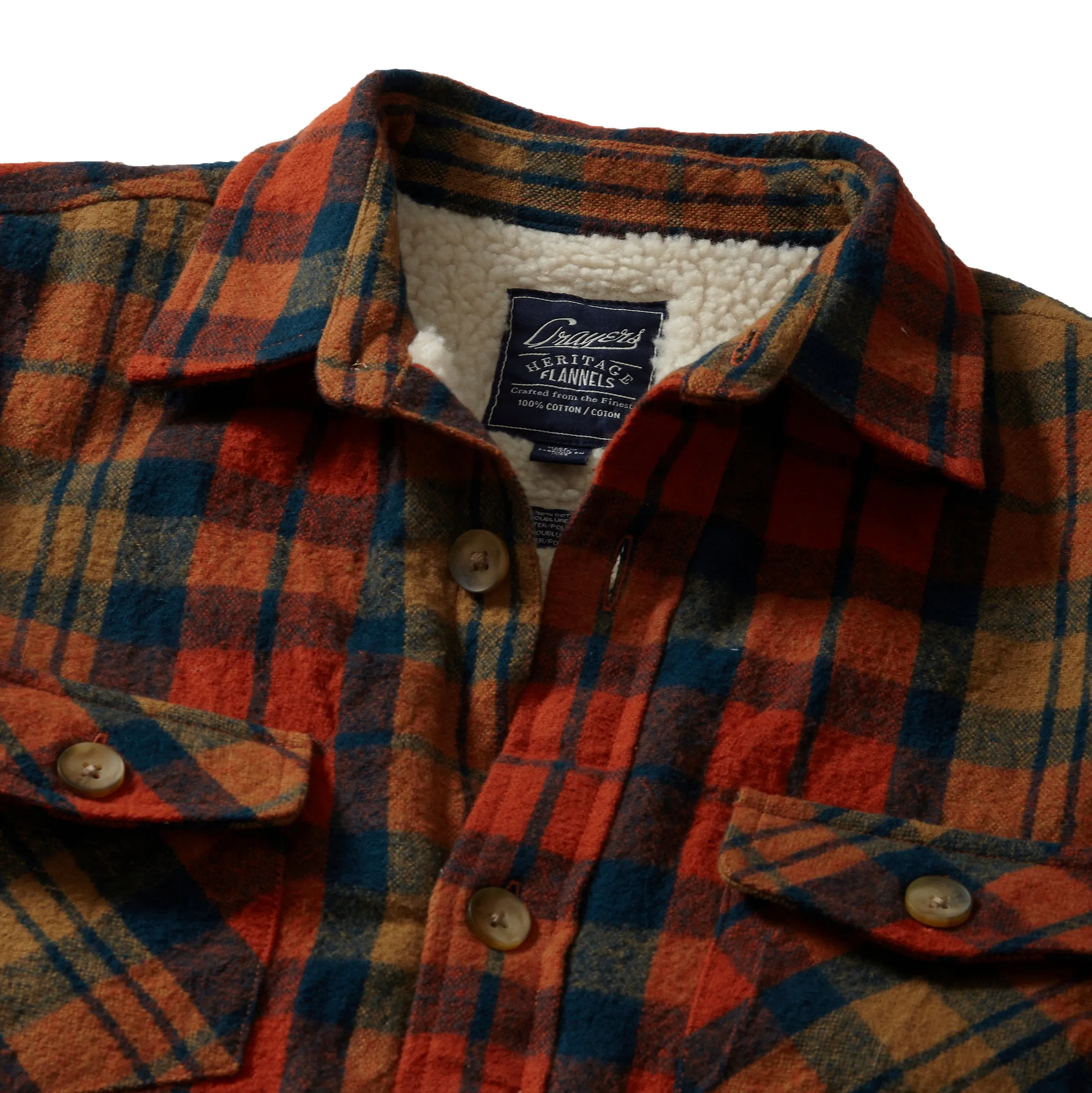 Edmund Sherpa Lined Shirt Jacket - Orange Rust Plaid