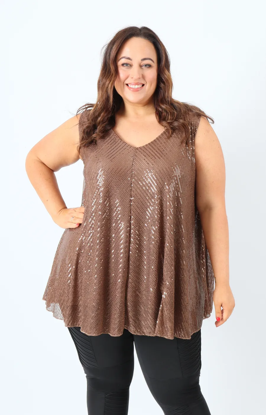 Elizabeth Sequin Vest Top in Brown