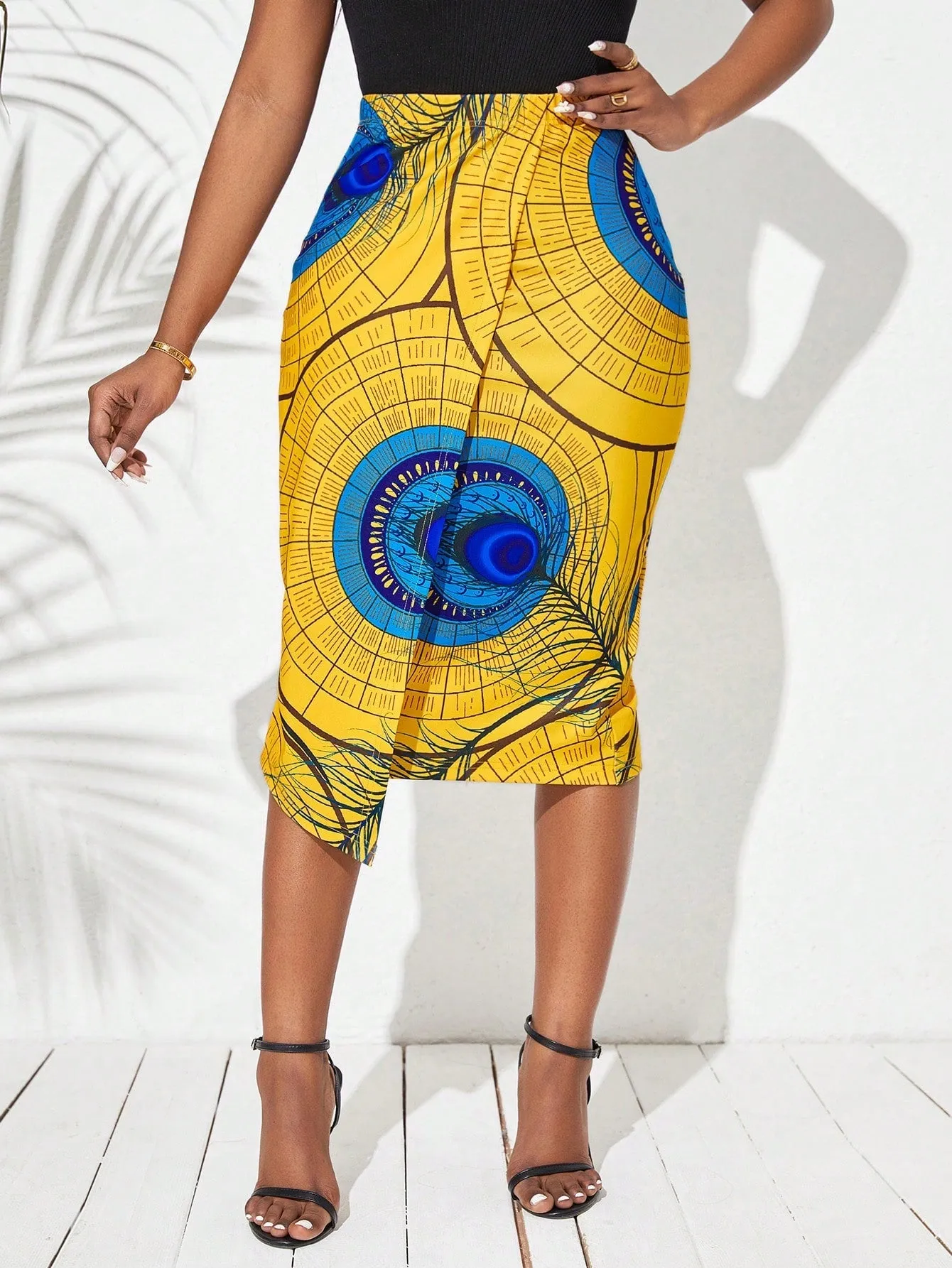 Full Print Asymmetric Hem Skirt