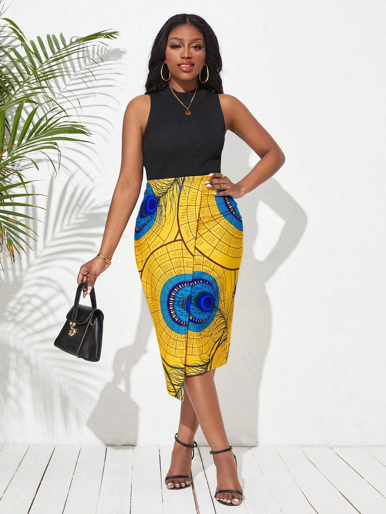 Full Print Asymmetric Hem Skirt