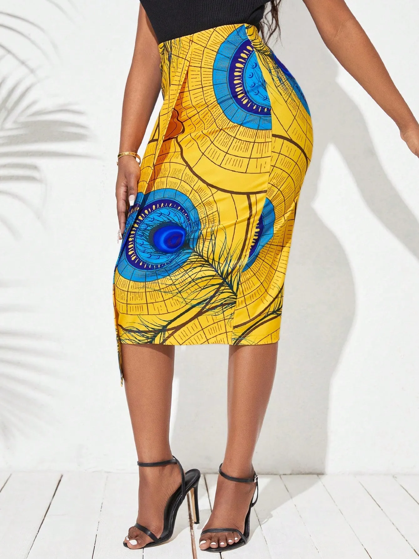 Full Print Asymmetric Hem Skirt