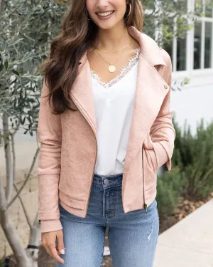 Grace & Lace Move Free Leather Like Moto Jacket - Blush