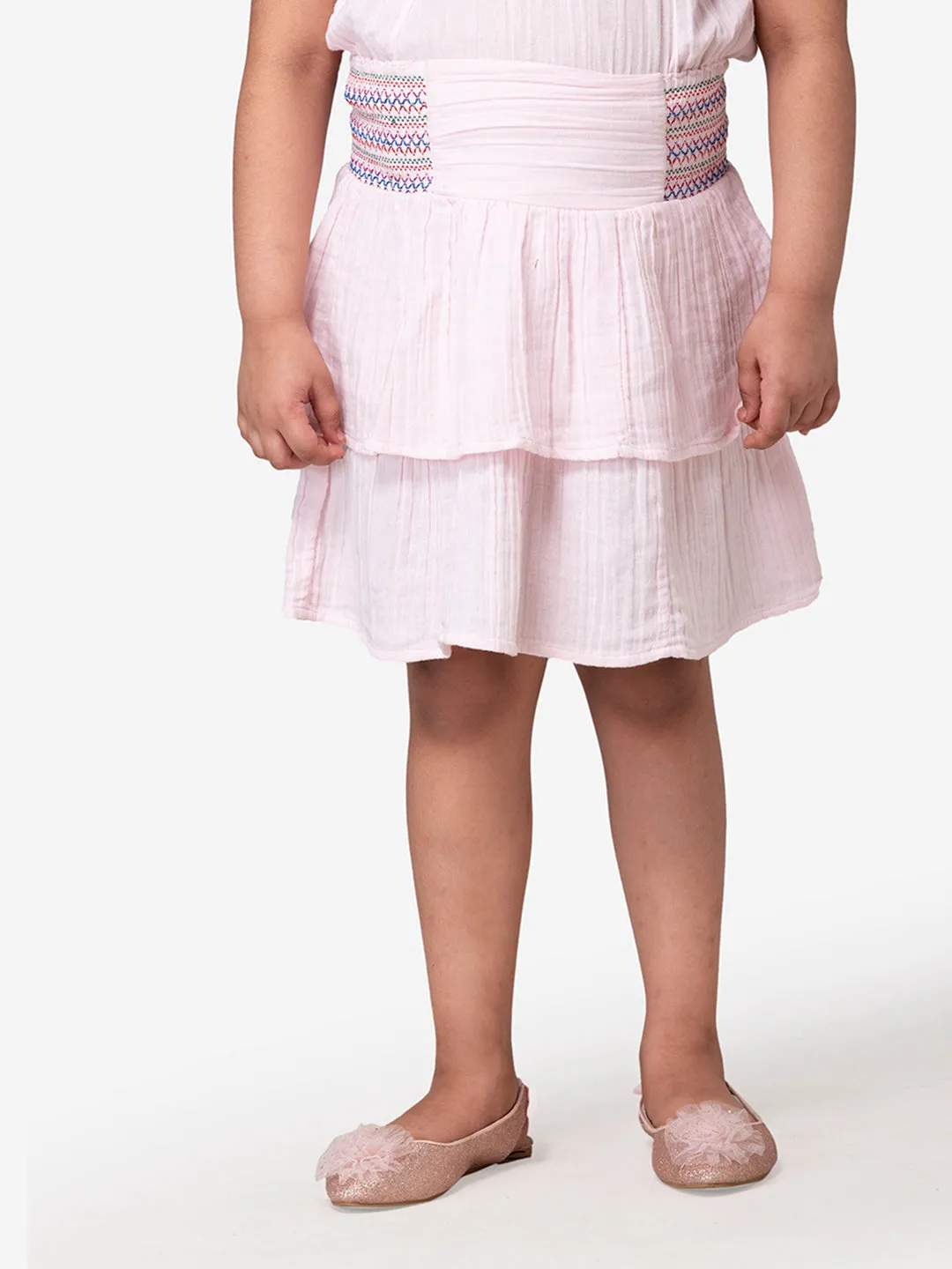 Hoop Hippo Cotton Gauze Pink WHite Girls Skirt