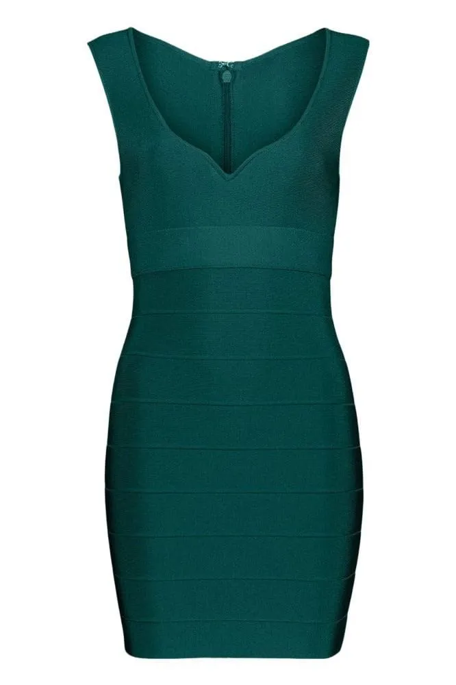 Josie Bandage V Neck Mini Dress - Emerald Green