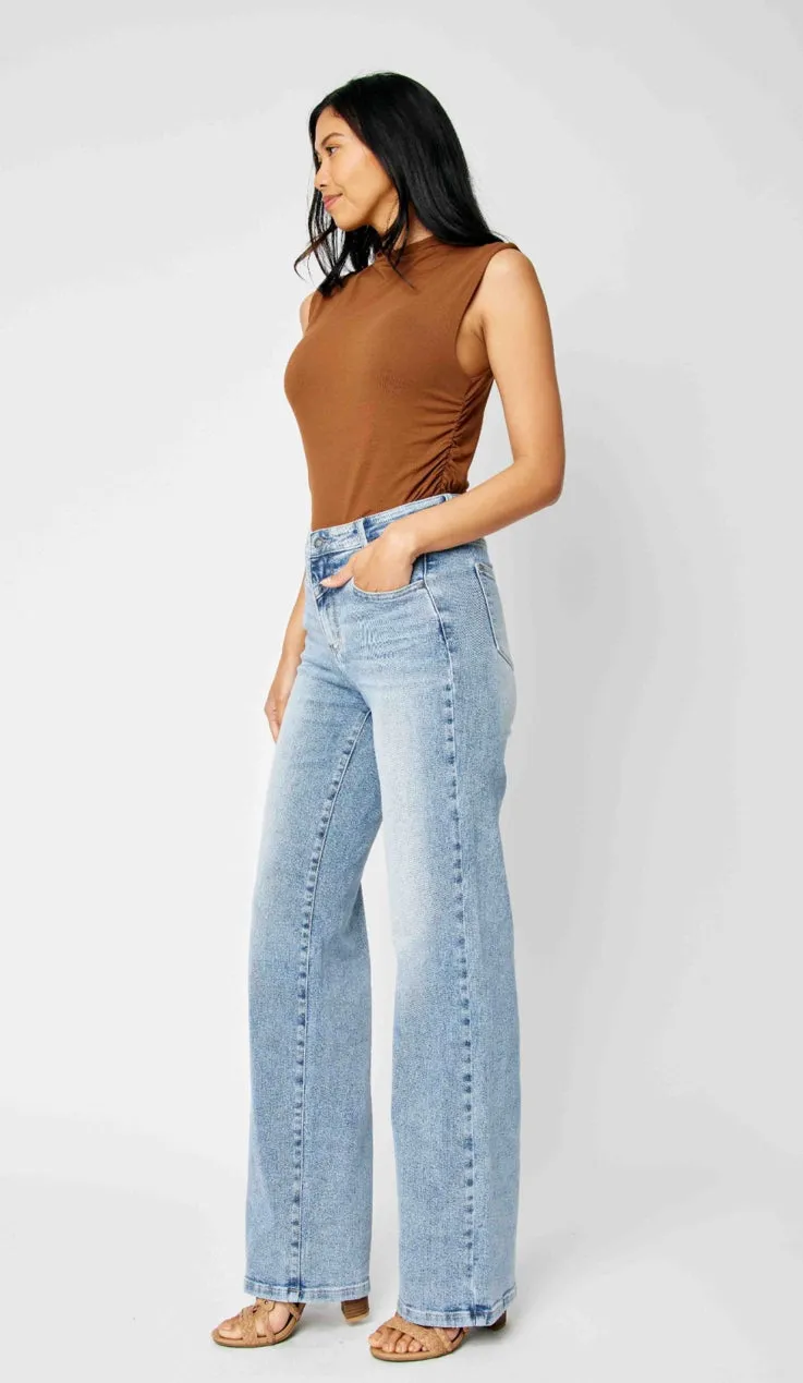 Judy Blue High Waist Front Yoke Retro Wide Leg