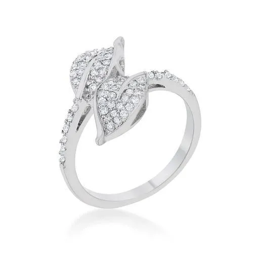 Liana 0.1ct CZ Rhodium Leaf Wrap Ring