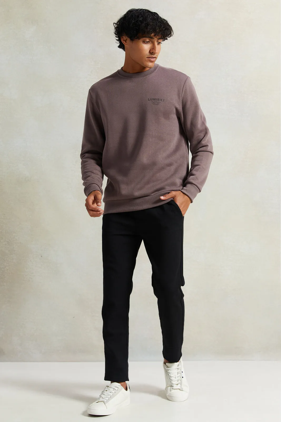 Men Pink Crew Neck Sweatshirt