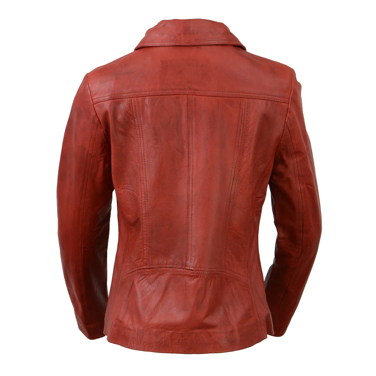 Milwaukee Leather SFL2850 Women's Classic Red Zippered Motorcycle Style Fashion Leather Jacket with Shirt Style Collar