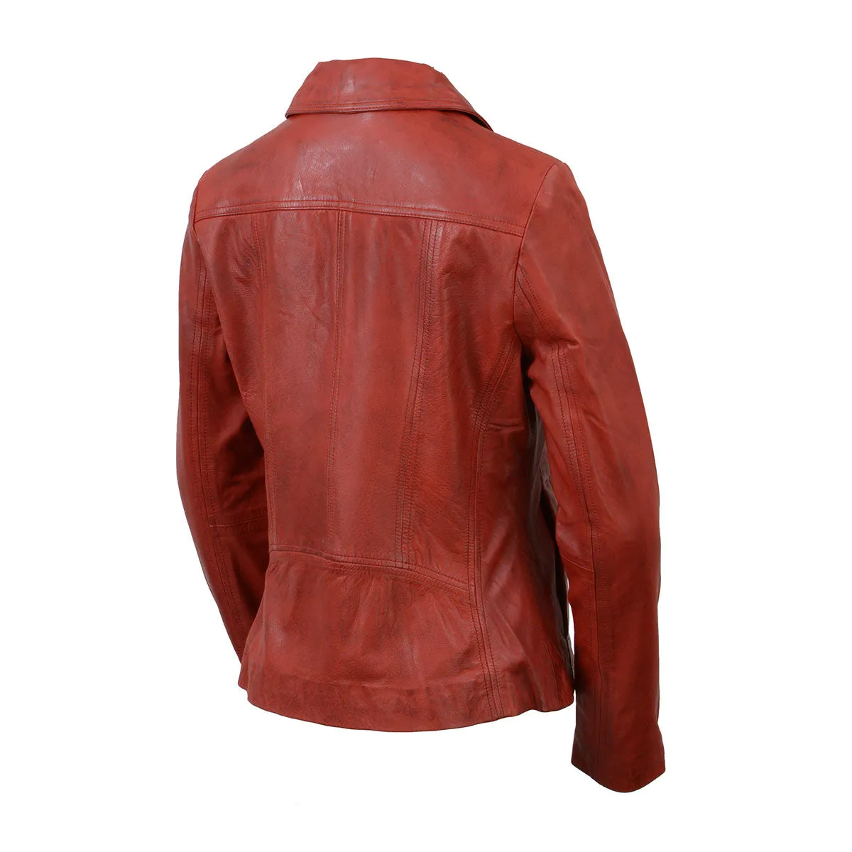 Milwaukee Leather SFL2850 Women's Classic Red Zippered Motorcycle Style Fashion Leather Jacket with Shirt Style Collar