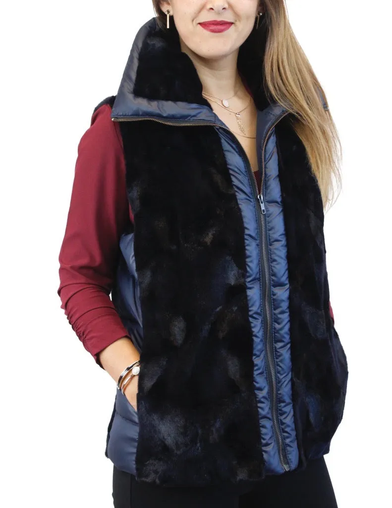 NAVY BLUE SHEARED MINK FUR PUFF JACKET/VEST - REMOVABLE SLEEVES!