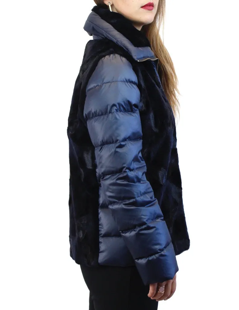 NAVY BLUE SHEARED MINK FUR PUFF JACKET/VEST - REMOVABLE SLEEVES!