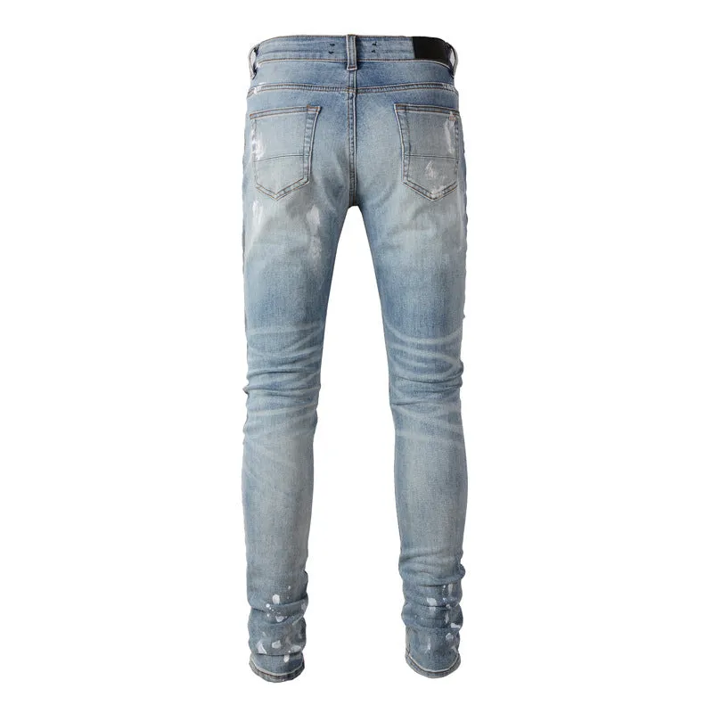 NEW Men's Knife Ripped Studded Premium Jeans