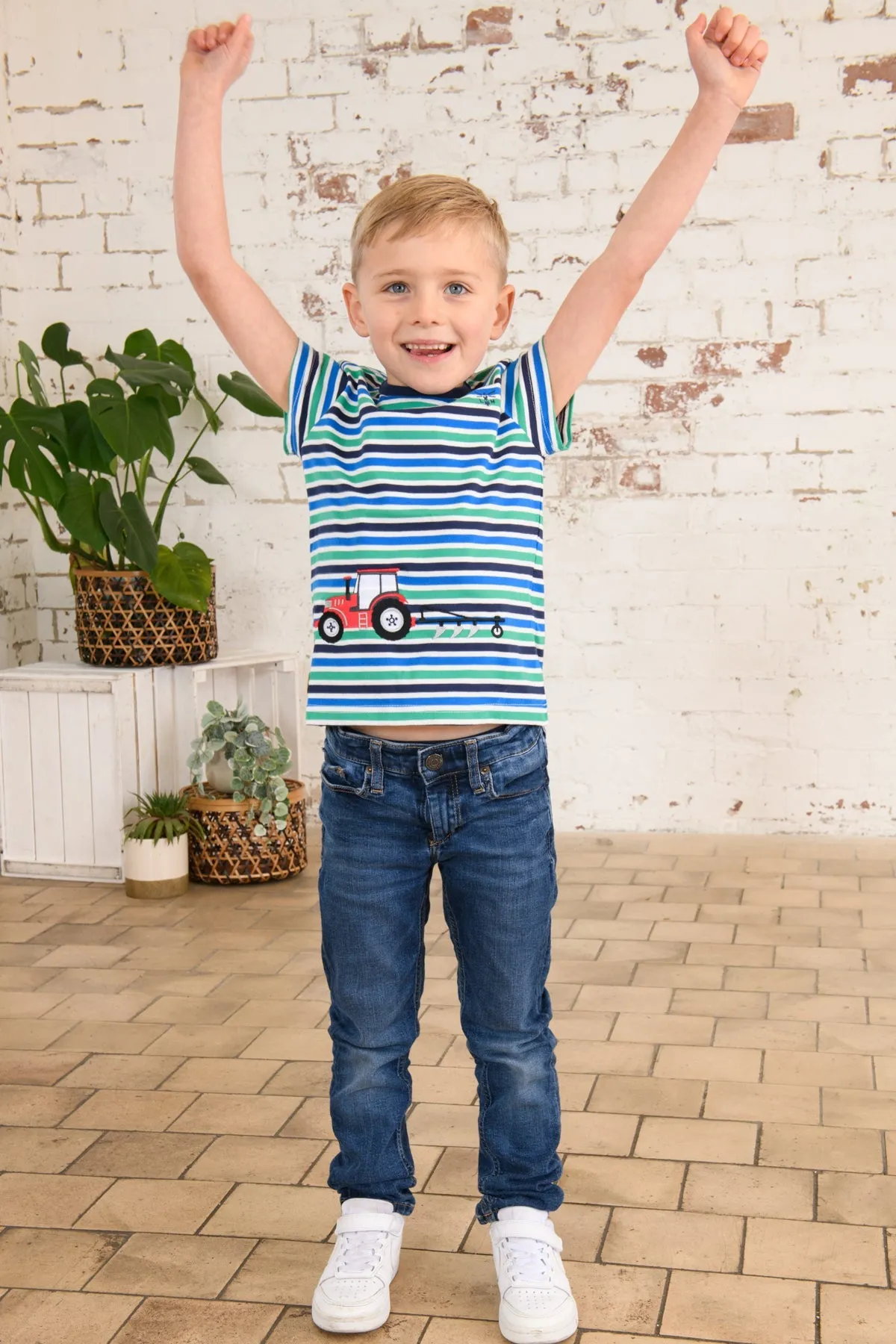 Oliver Short Sleeve Top - Peagreen Stripe Tractor