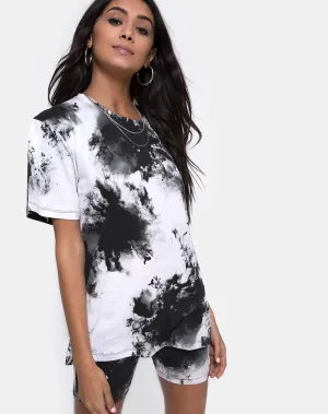 Oversize Basic Tee in Mono tie Dye Black and White