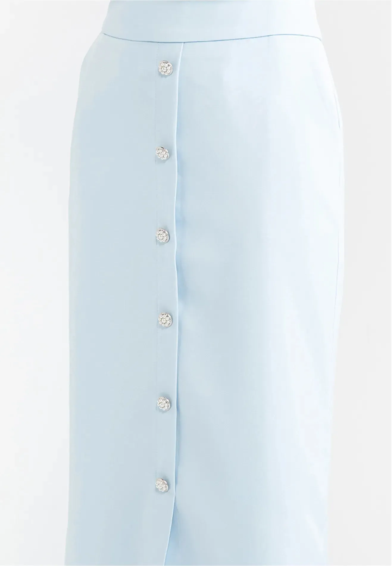 Pearl Buttons Detail Maxi Pencil Skirt