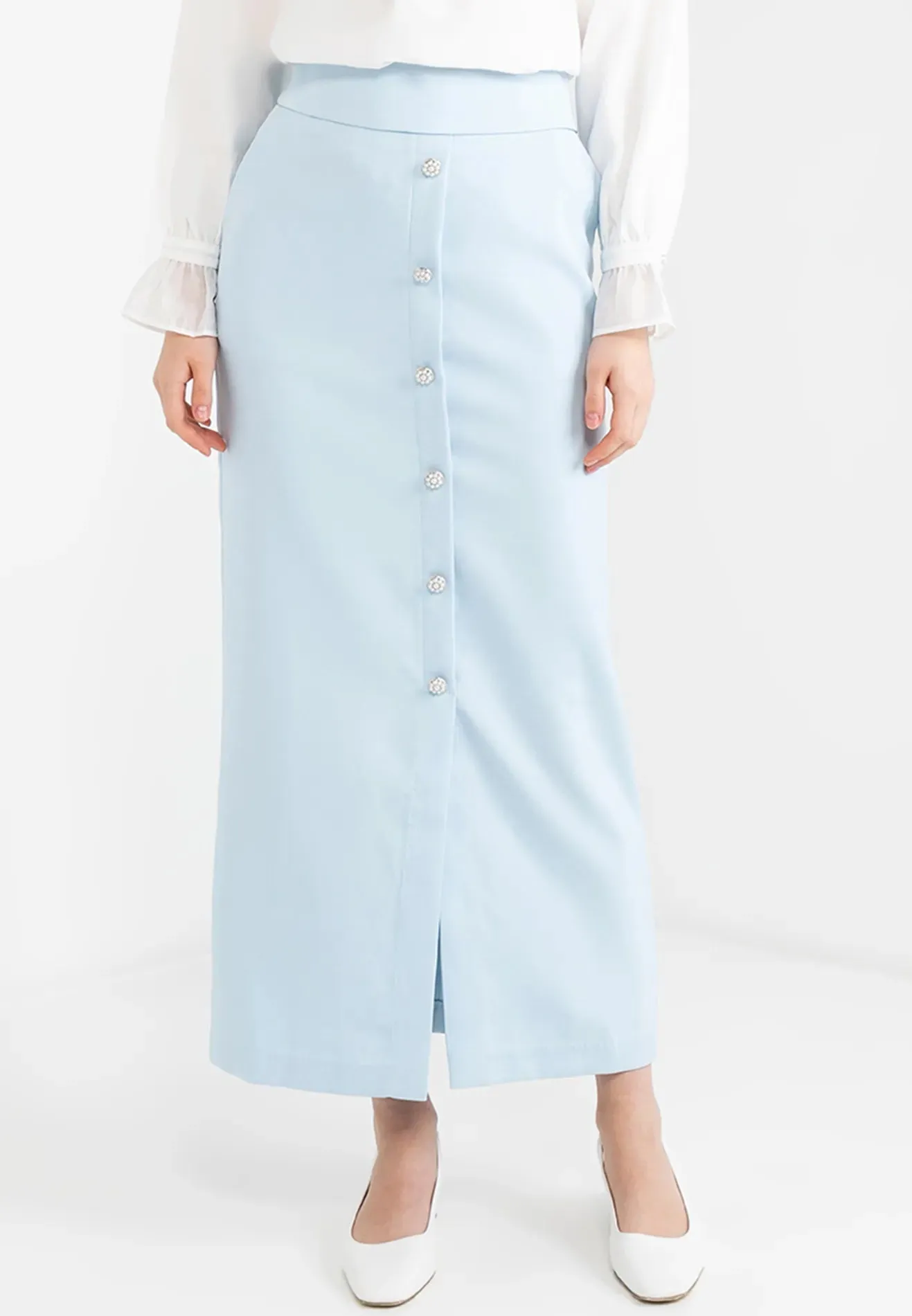 Pearl Buttons Detail Maxi Pencil Skirt